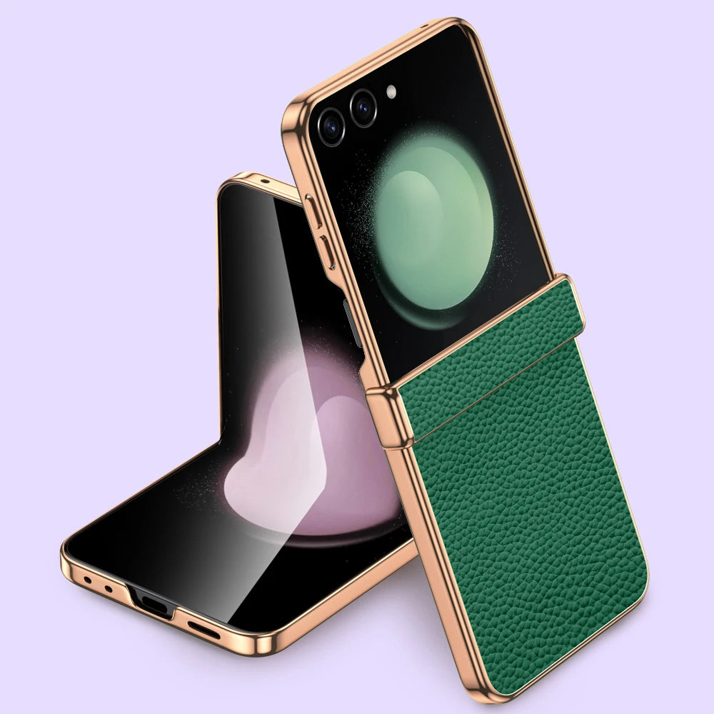 LANGSIDI Brand For samsung Galaxy Z flip 7 FE 6 5 flip7 Luxury Genuine Leather Hinge Protection Case Ultra-Thin Shockproof cover