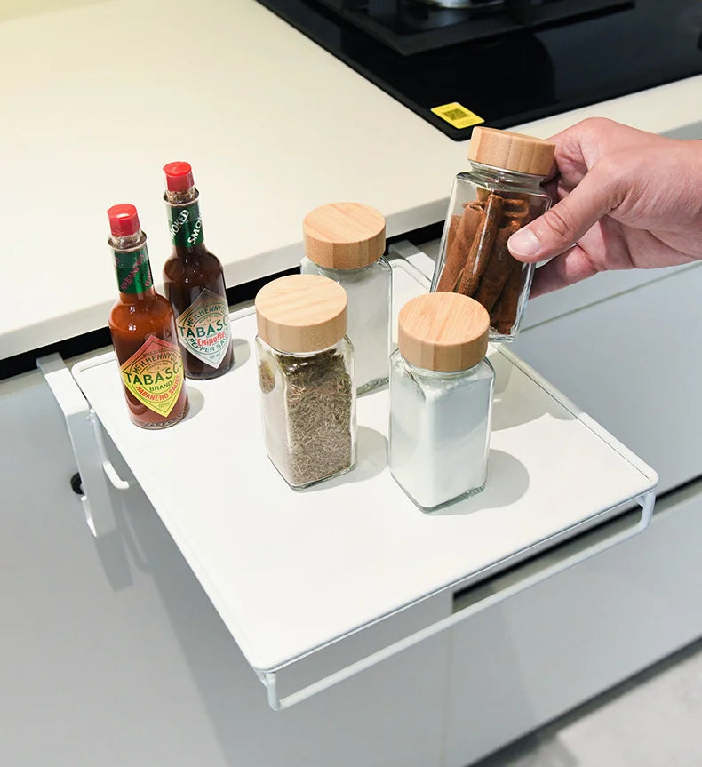 Foldable Countertop Shelf - Carbon Steel Cabinet Door Organizer with Multi-Functional Board - Space Saving Kitchen & Home Storag