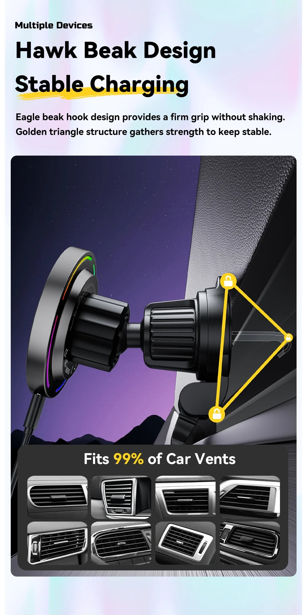 Essager RGB Magnetic Car Phone Holder Qi 15W Wireless Charger For iPhone16 15 14 13 Pro for Magsafe Universal Phone Holder Stand