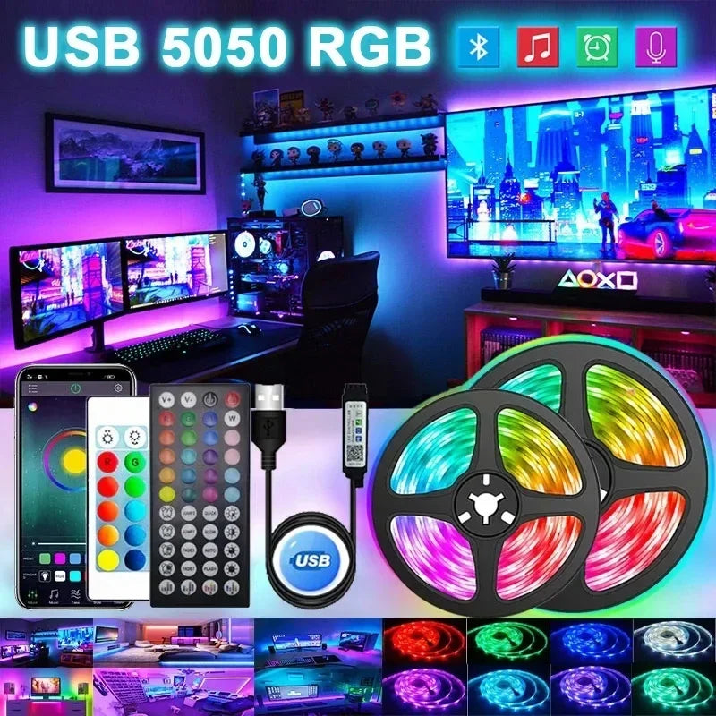 Led Strip Lights USB RGB 5050 LED Light Strip 1M-30M Music Sync App Control Luces Led Flexible Lamp for Room Decor TV Backlight
