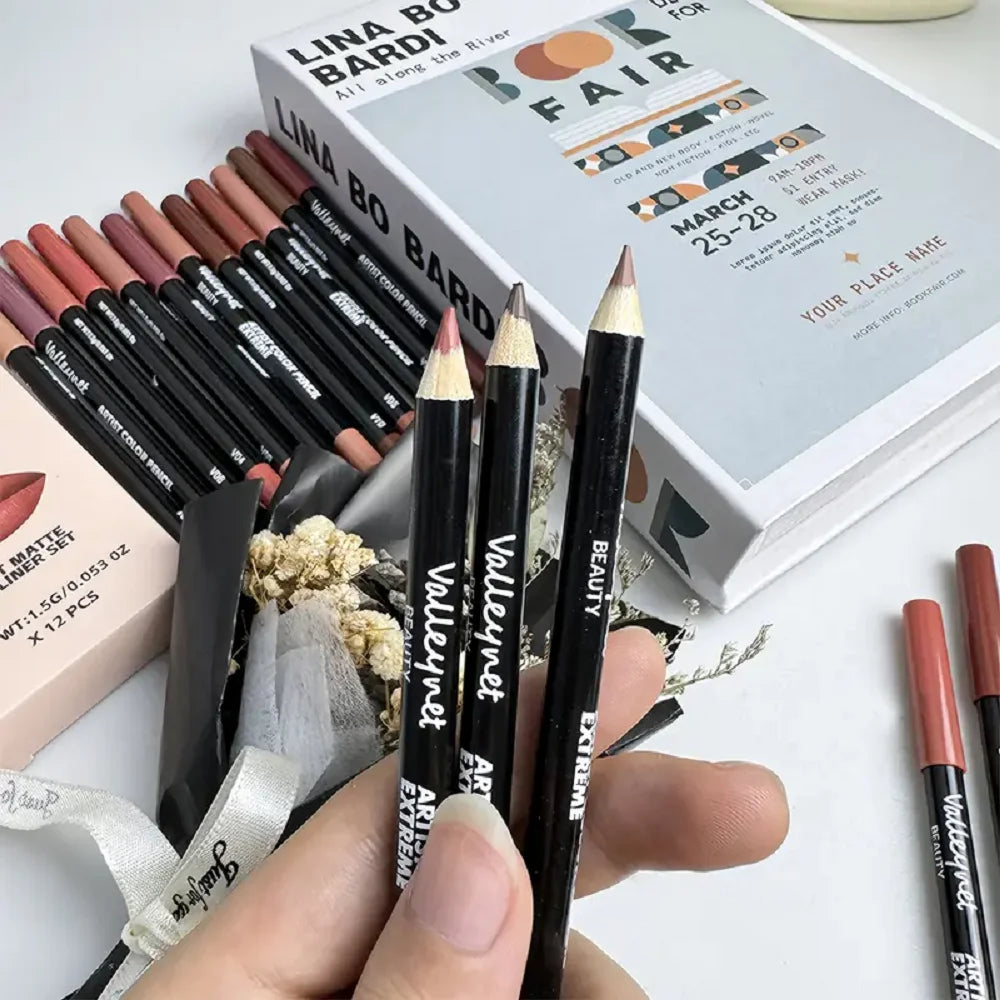 2 Pcs/Set Lip Combo Set Lipstick + Lip Liner Long Lasting Waterproof Easy To Apply Lipstick Set Glossy Lipstick Lip Makeup