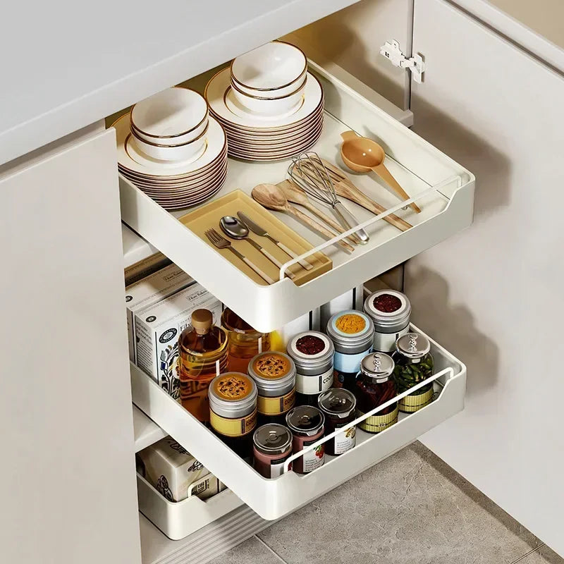 ZEXEF Kitchen Storage Box with Sliding Rail Pull-out Cabinet Storage Rack Spice Pantry Shelves Drawer Kitchen Organizer Basket