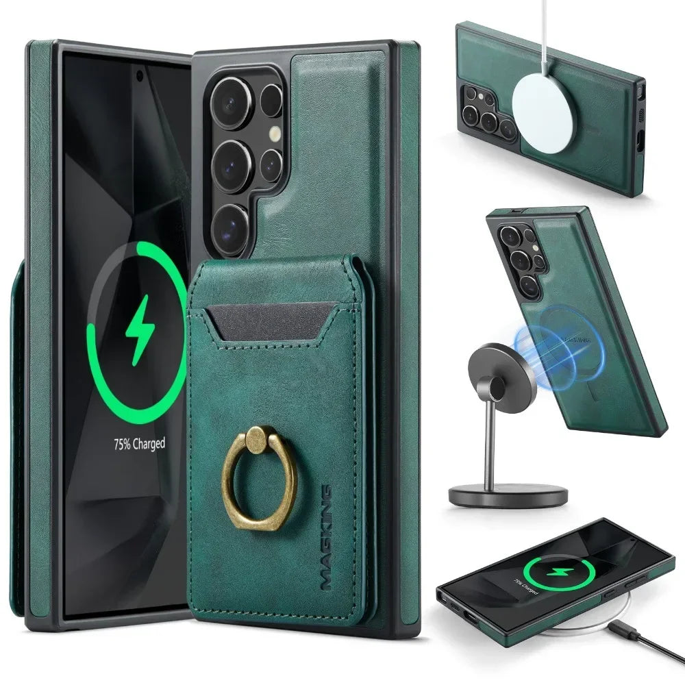 2-in-1 Detachable Magnetic Wallet with Card Holder Phone Case for Samsung Galaxy S25 Edge S24 Plus S23 Ultra  Ring Leather Cover