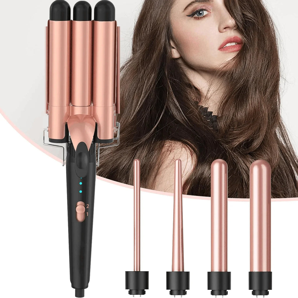 5 in 1 Hair Curlers Set with Curling Brush, 0.35”-1.25” Hair Curler Wand for Hairstyle and Heat Resistant Gloves and Hair Clip