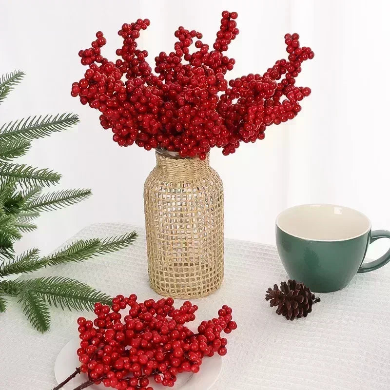 1/20PCS Artificial Berries Christmas Decoration Red Berry Branches for Xmas Tree Party Home Table Ornaments Fruit Wreath Decor