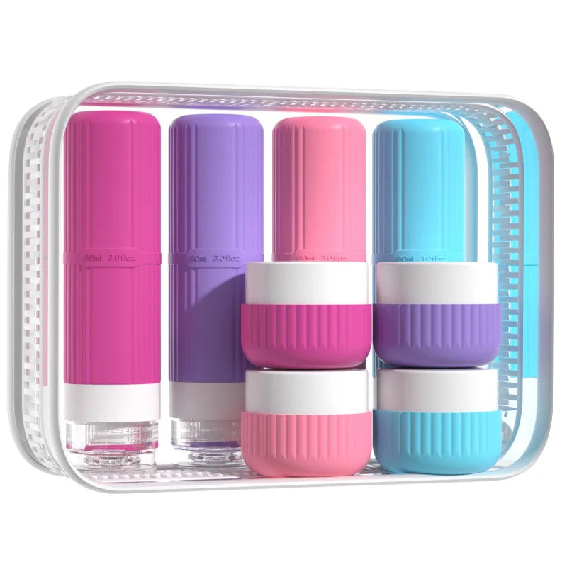 8PCS SiliconeTravel Bottles Travel-Sized Toiletries Travel Containers Leak-Proof Silicone Squeeze Travel Essentials Cream Jar