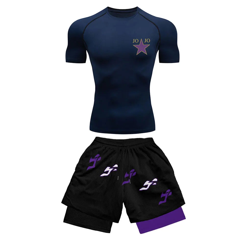 2025 Trendy Printed Compression Sports Suit Clothes Summer Men's Athletic Suit - Stylish Fitness Running Casual Two-Piece Set