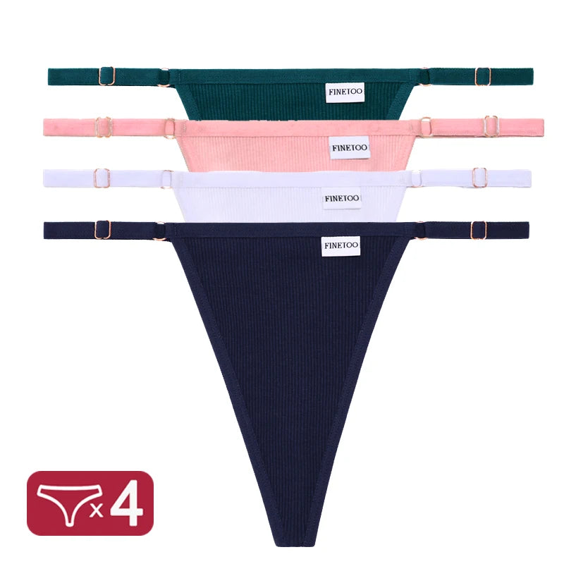 4PCS/Set G-String Cotton Panties Sexy Women's Underwear T-Back Lingerie Pantys Female Low Rise Intimates Adjustable Strap Thongs