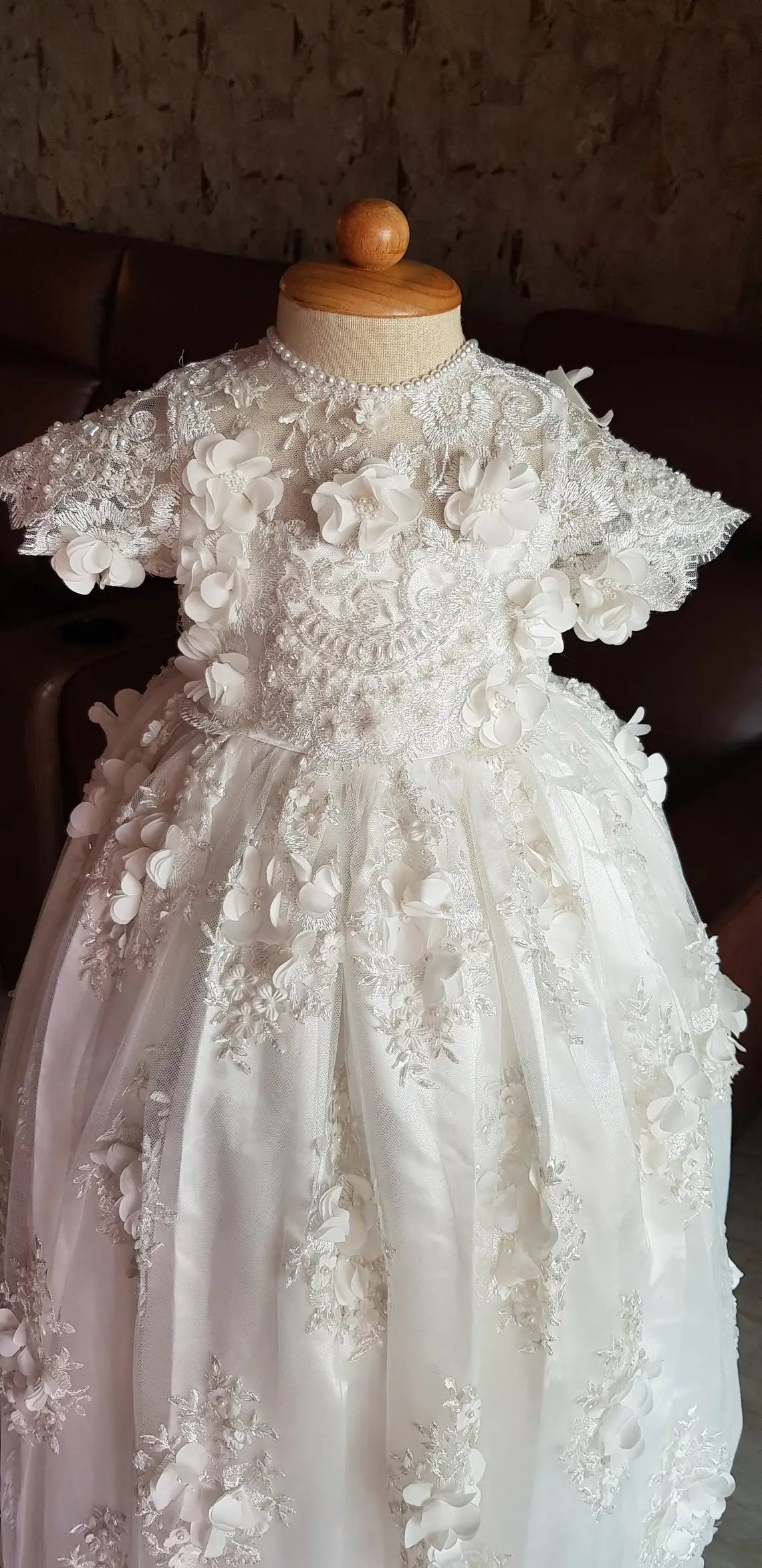 Luxury Baptism Dress Baby Girls Robe Lace Christening Gown With Bonnet Off White Ivory Custom Made New 2025 Customized