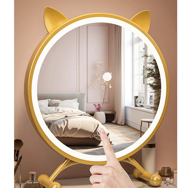 Desktop Smart LED Makeup Mirror with Light Home Bedroom Dressing Table Mirror Student Dormitory Desktop Dressing Mirror
