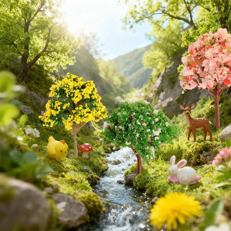 DIY Miniature Artificial Landscape Trees Micro Flower Tree Figurines Artificial Scenery Tree Moss Bonsai Ornament Tabletop Decor
