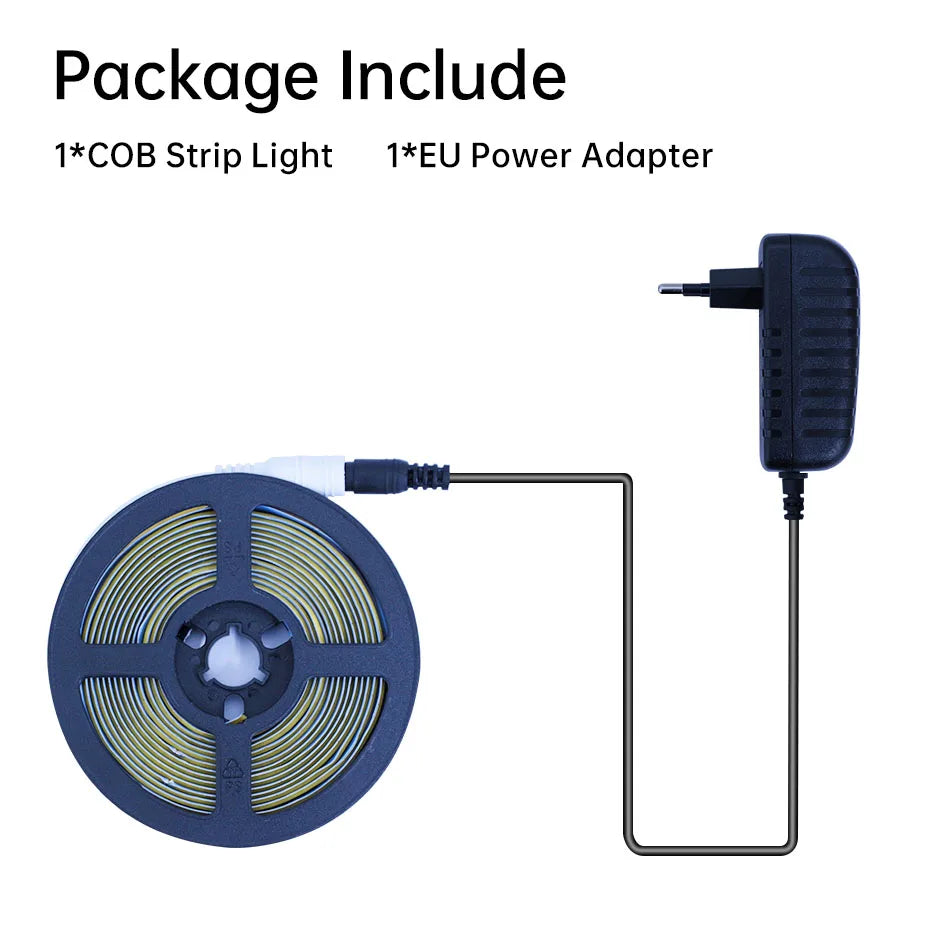 12V COB LED Strip Light 320LEDs/m 0.5m-5m with Power Supply & Bluetooth Controller for Warm/Neutral/Cold White Cabinet Lighting
