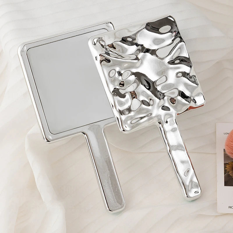 Square Handheld Makeup Mirror Liquid Shape Vanity Mirror With Handle Hand Mirror Spa Salon Compact Mirrors For Eyelash Extension