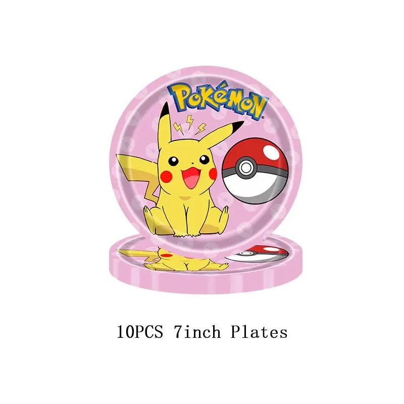 Pokemon Theme Birthday Party Decoration Supplies Cartoon Pokemon Go Tableware Cups Plates Pikachu Balloon For Baby Shower Favors