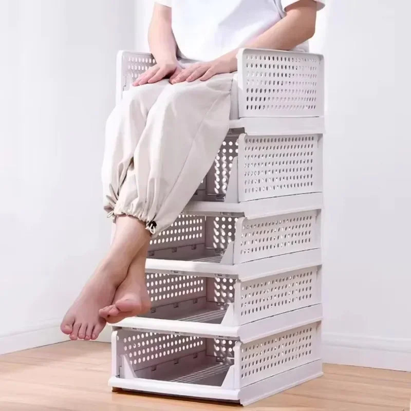 Foldable Clothes Organizer High-capacity Storage Box Stackable Plastic Wardrobe Drawer Basket Organization for Toys Home Kitchen