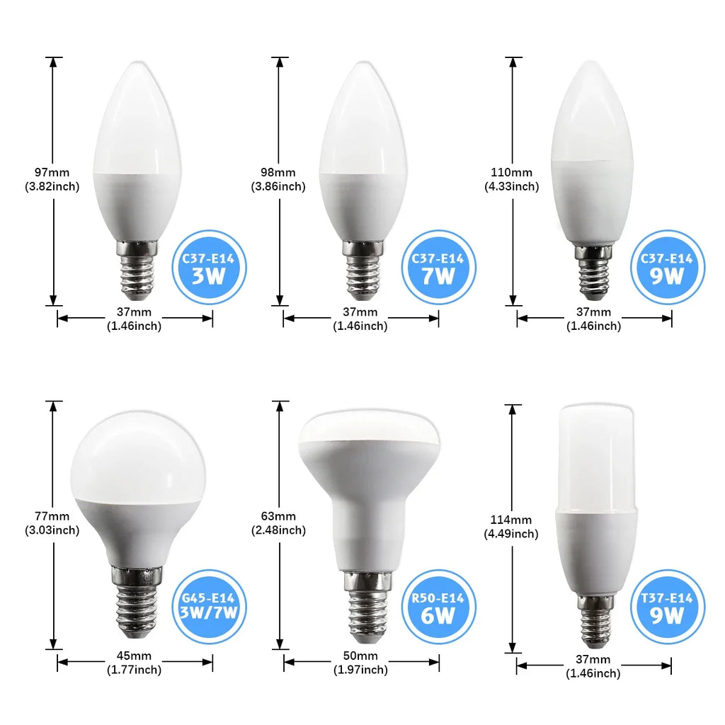 10PCS 3W 6W 9W LED Candle Bulb E14 LED Lamp Indoor Warm Cold White Light AC 220V 240V Led Light Bulb Home Decor Chandelier