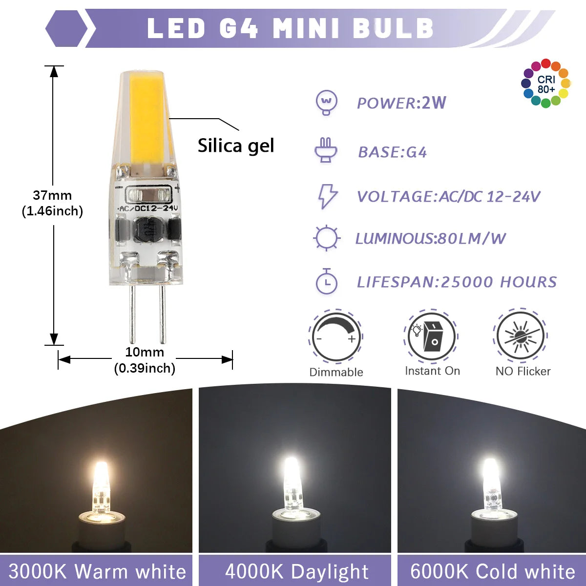 10PCS G4 12V COB LED 3W Bead Replacement Halogen 20W Bulb 3000K 4000K 6000K Light Crystal Pendant Light Replacement Light Source