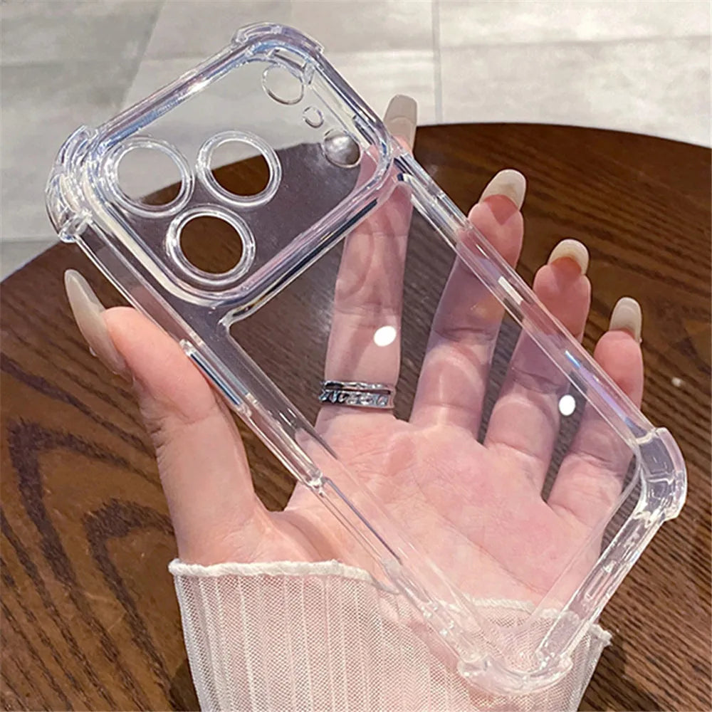 Luxury Shockproof Clear Phone Case For iPhone 17 16 15 14 13 12 11 Pro X XR XS Max Plus Air Soft Transparent Bumper Cases Cover