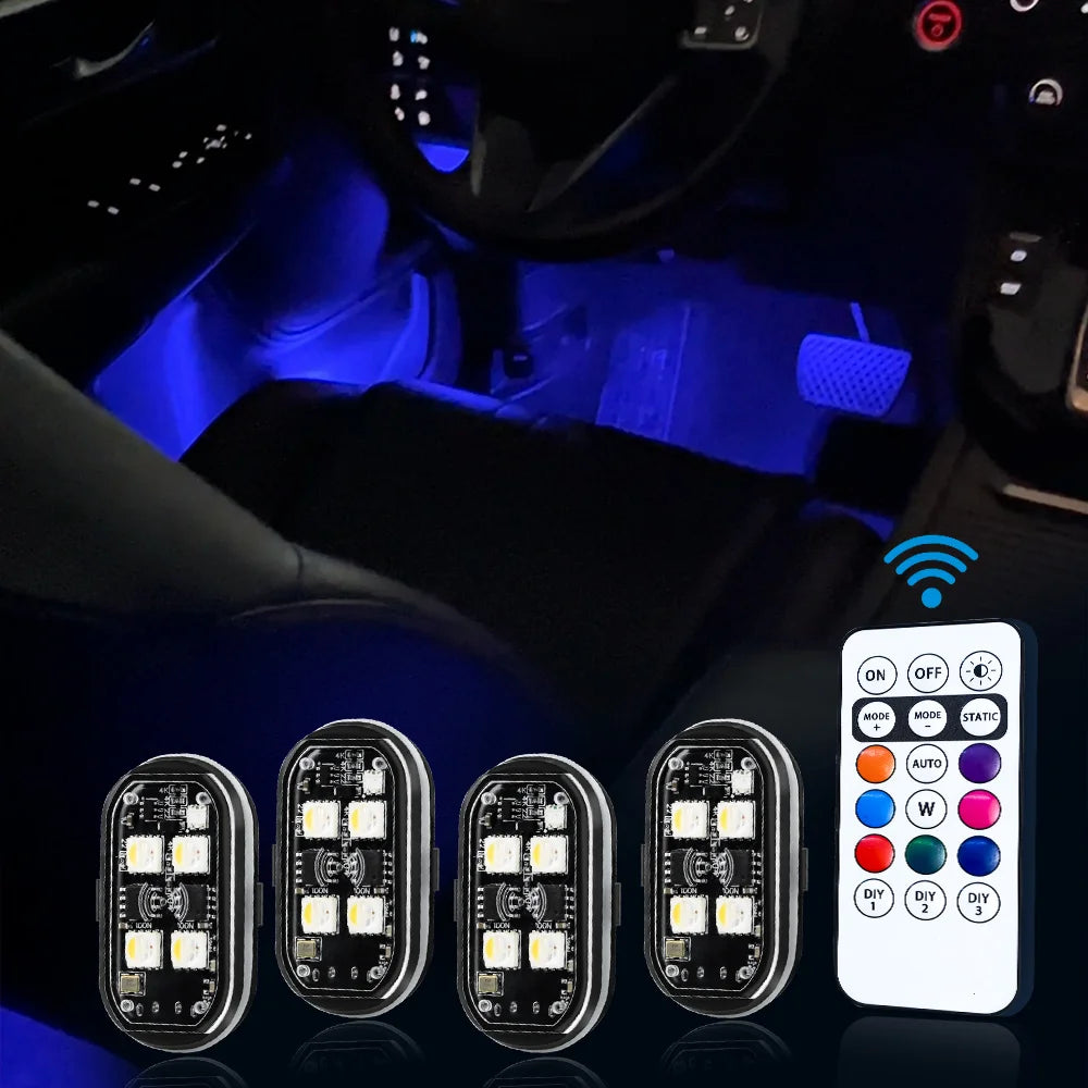 4PCS Wireless LED Strobe Lights with Remote Control, Wireless LED Warning Lights 8 Colors USB Charge Drone Car Truck RC Aircraft