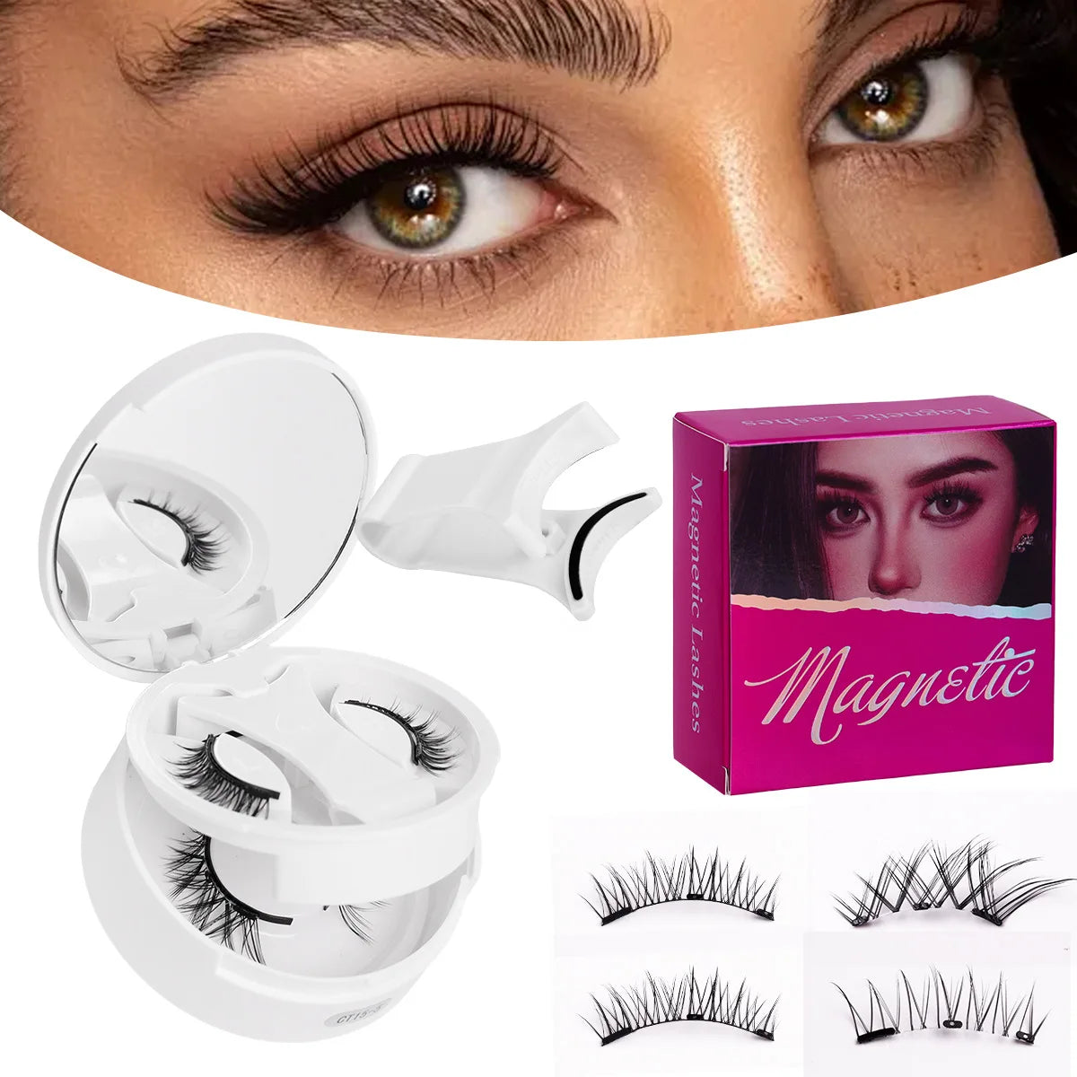 New 2 Pairs Magnetic Fake Eyelashes Set No Glue Needed Faux Lashes Reusable False Eyelashes with Magnetic Tweezers Makeup Tool