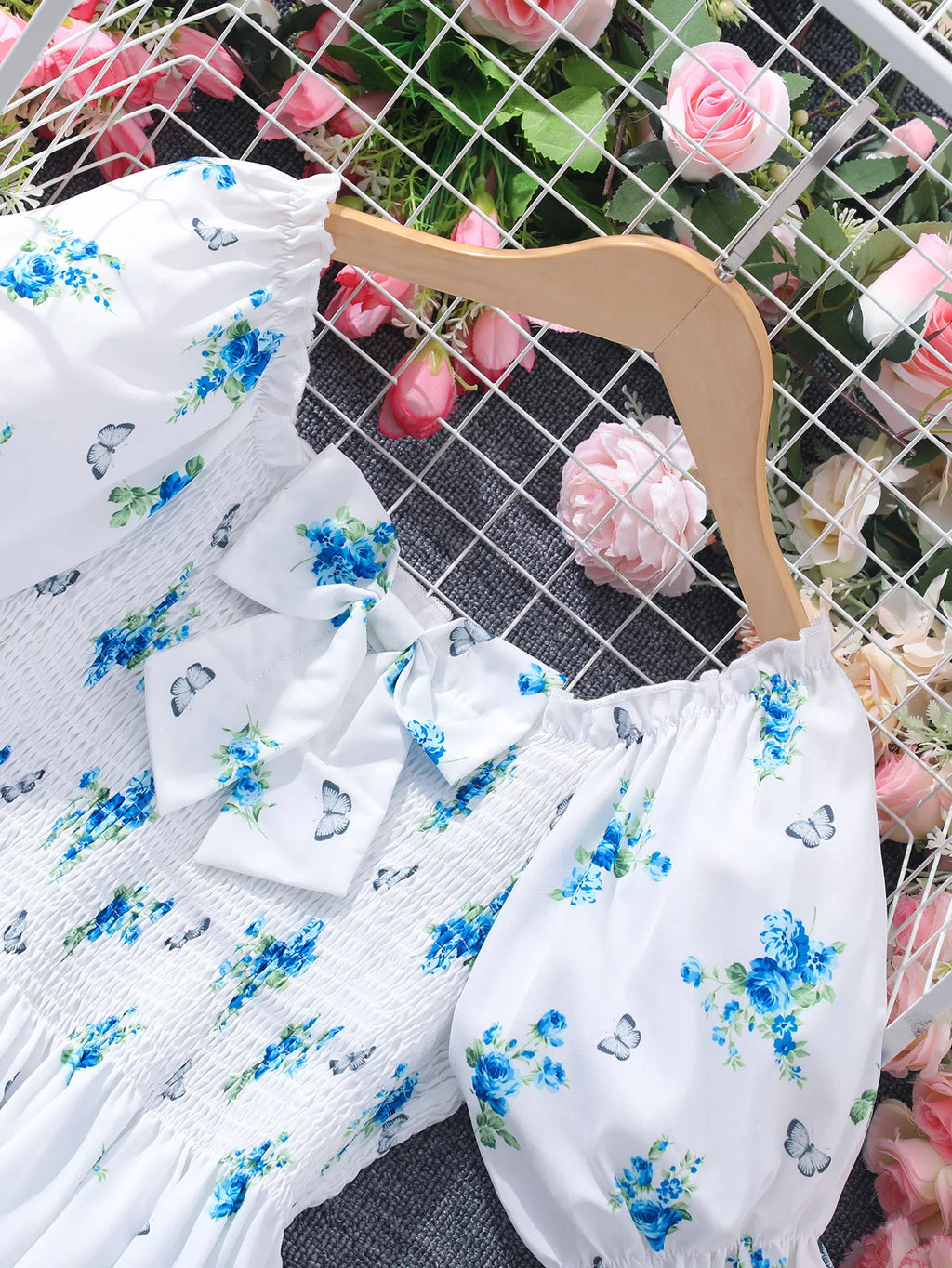 New Children Clothes Teen Girl Dresses Summer Blue Floral Long Big Kids Party Dress Fashion Elegant Pretty 13 14 15 16Yrs Old