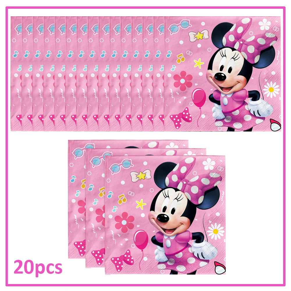 Disney Minnie Mouse Birthday Party Decoration Pink Minnie Paper Cups Plates Napkin Tablecloth Tableware Balloosn Baby Shower Kid