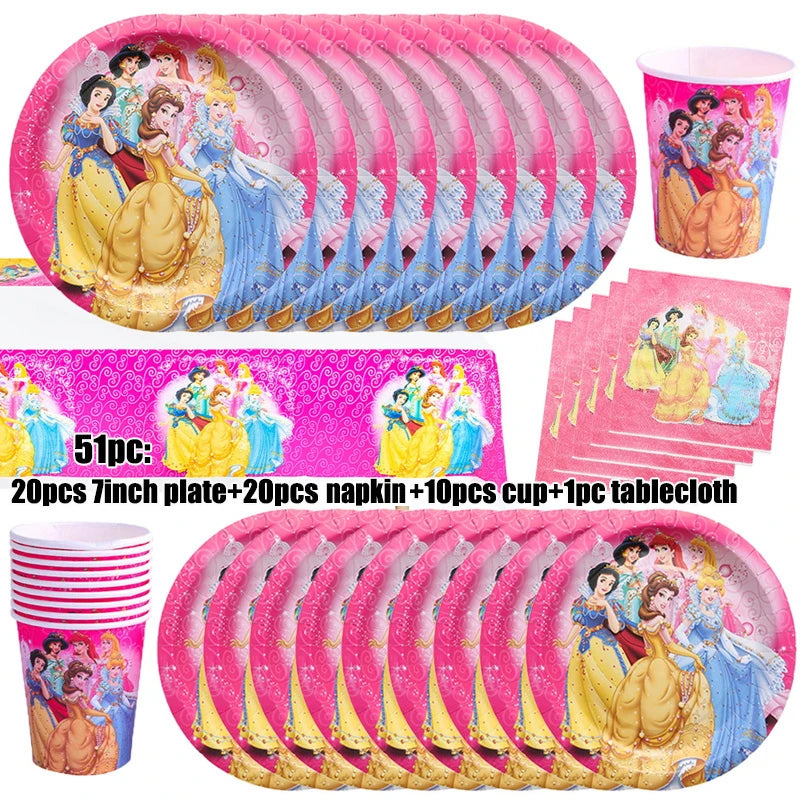 Disney Princess Birthday Party Decorations Girls Child Deco Disney Princess Birthday Plate Napkins Cups Tableware Supplies Setup