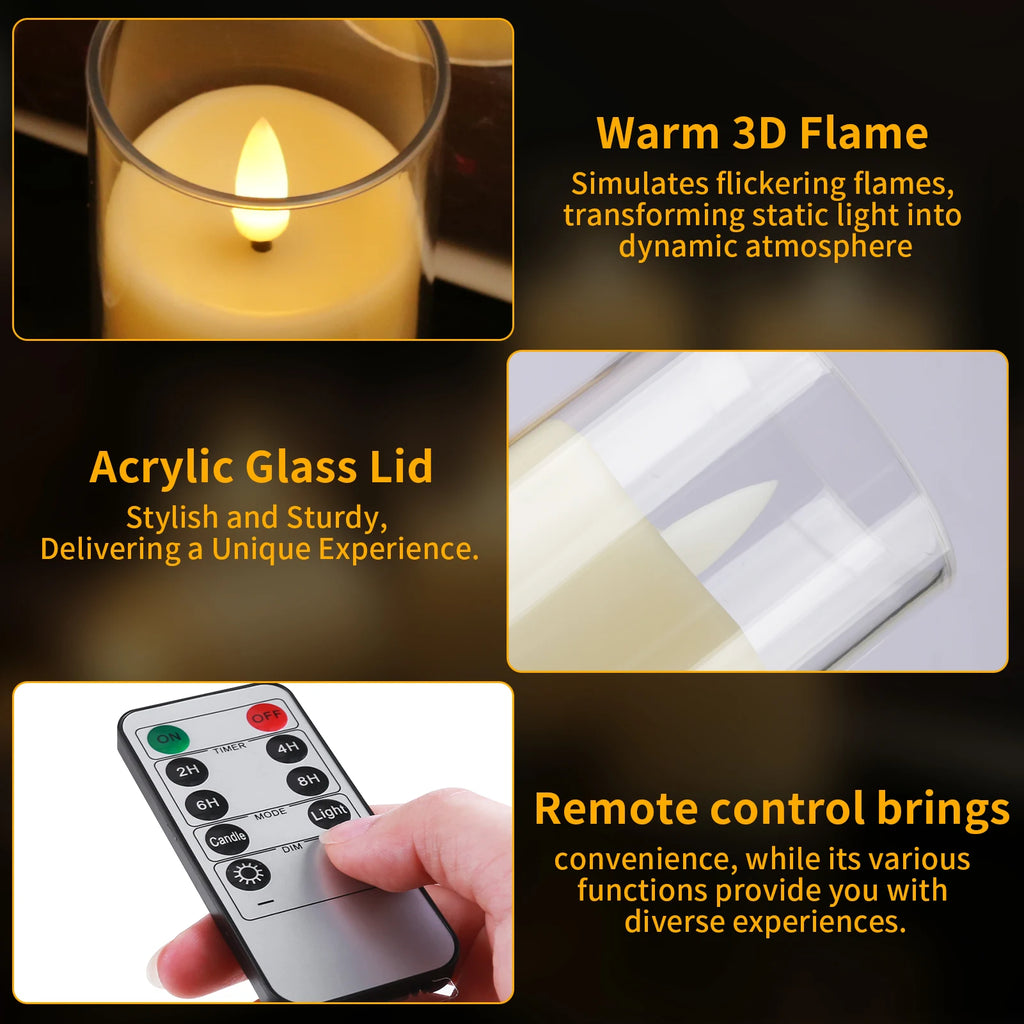 6pc Led Flameless Electric Candles Lamp Acrylic Glass Battery Flickering Fake Tealight Candle Bulk for Wedding Christmas Table
