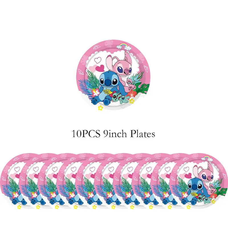 Lilo And Stitch Birthday Decoration Disney Pink Stitch Party Theme Tableware Set Angel Balloons Happy Supplies Kids Girl Favors
