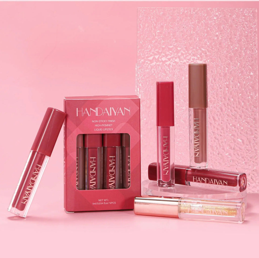 4 Pcs Lip Gloss Set, Waterproof Non Transfer Shimmer Lipstick, Long Lasting & Easy to Apply Liquid Lip Gloss for Daily Makeup