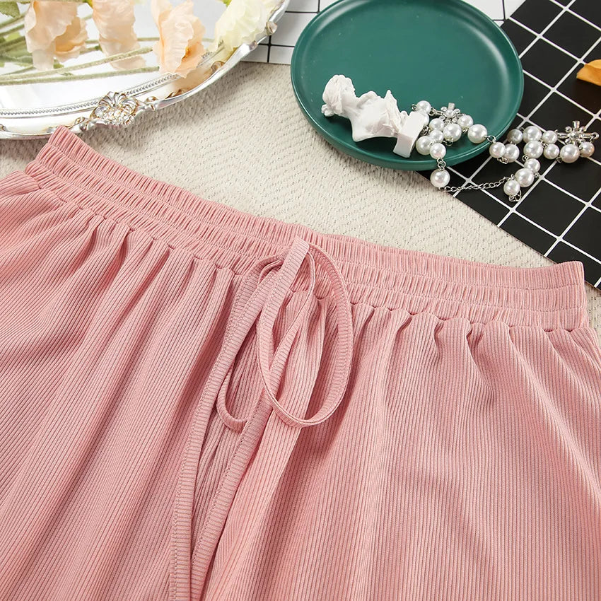 Women's Pajamas Long-sleeved Navel Leakage Top Shorts Set Knitted Fabric Comfortable Soft Breathable Fashion Simple Homewear