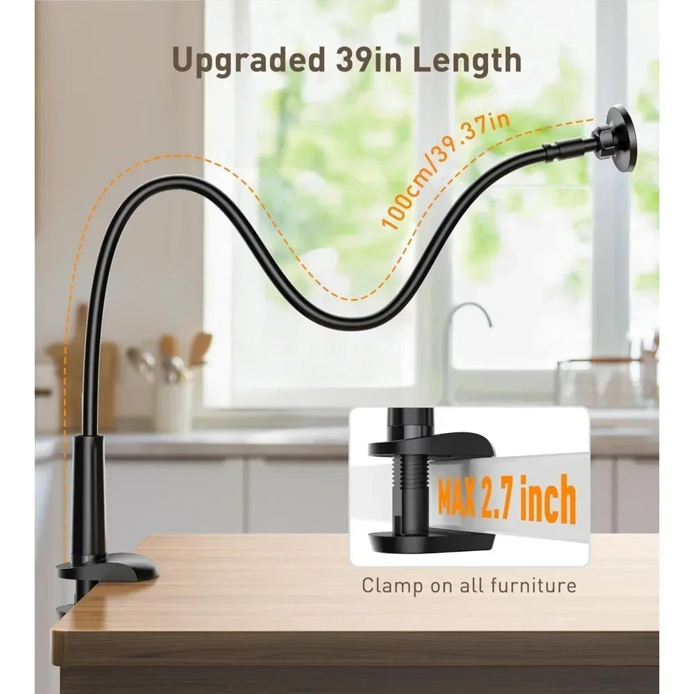 Magnetic Mobile Phone Stand Gooseneck Office Home 360° Rotation Bed Table Foldable Holder with Metal Rings for iPhone 16 15 14