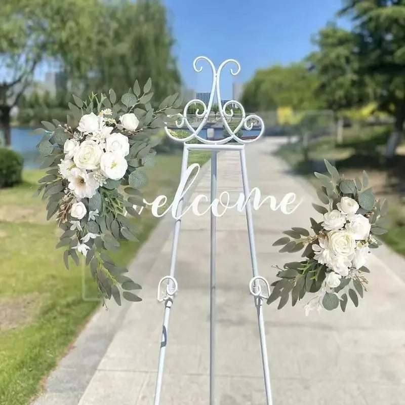 Artificial Wedding Arch Flowers Kit Boho Dusty Rose Blue Eucalyptus Garland Drapes for Wedding Decorations Welcome Sign
