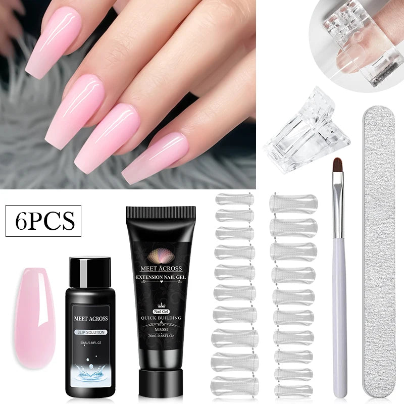 MEET ACROSS 20ML Nail Extension Gel Kit Quick Building Hard Gel Acrylic Crystal White Nude  Construction UV Gel Nail Polish Set