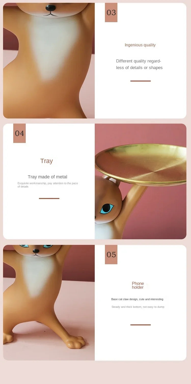 Nordic Resin Cat Tray Statue Bedroom Entrance Home Office Table Desk Decor Accessorie Key Candy Container Storage Sculpture