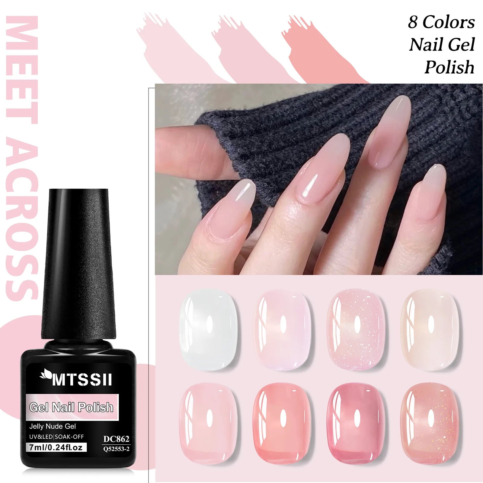 8pcs Nude Jelly Gel Nail Polish Set With Box Translucent Color Semi Permanent Soak Off UV LED Gel Varnish Nail Supplies Manicure