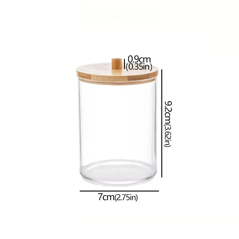 Acrylic Storage Box Bathroom Jar Makeup Organizer Cotton Round Pad Holder Cotton Holder Dispenser with Bamboo Lid Clear Plastic
