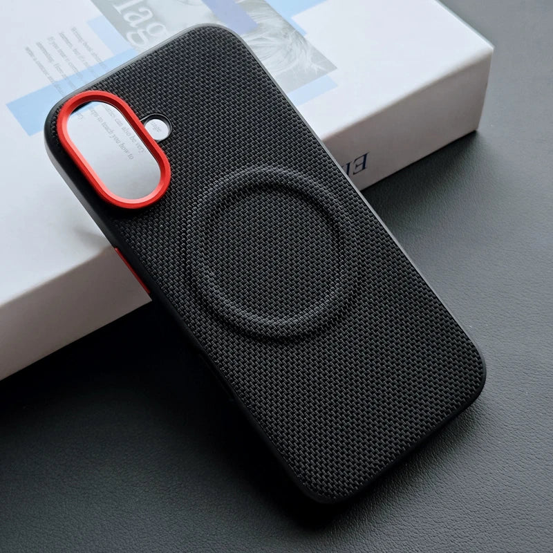 For iPhone 16 15 Pro Max 15 16 Pro Case Luxury Magnetic Soft TPU+Nylon Woven Leather Back Anti-Fingerprint Cover