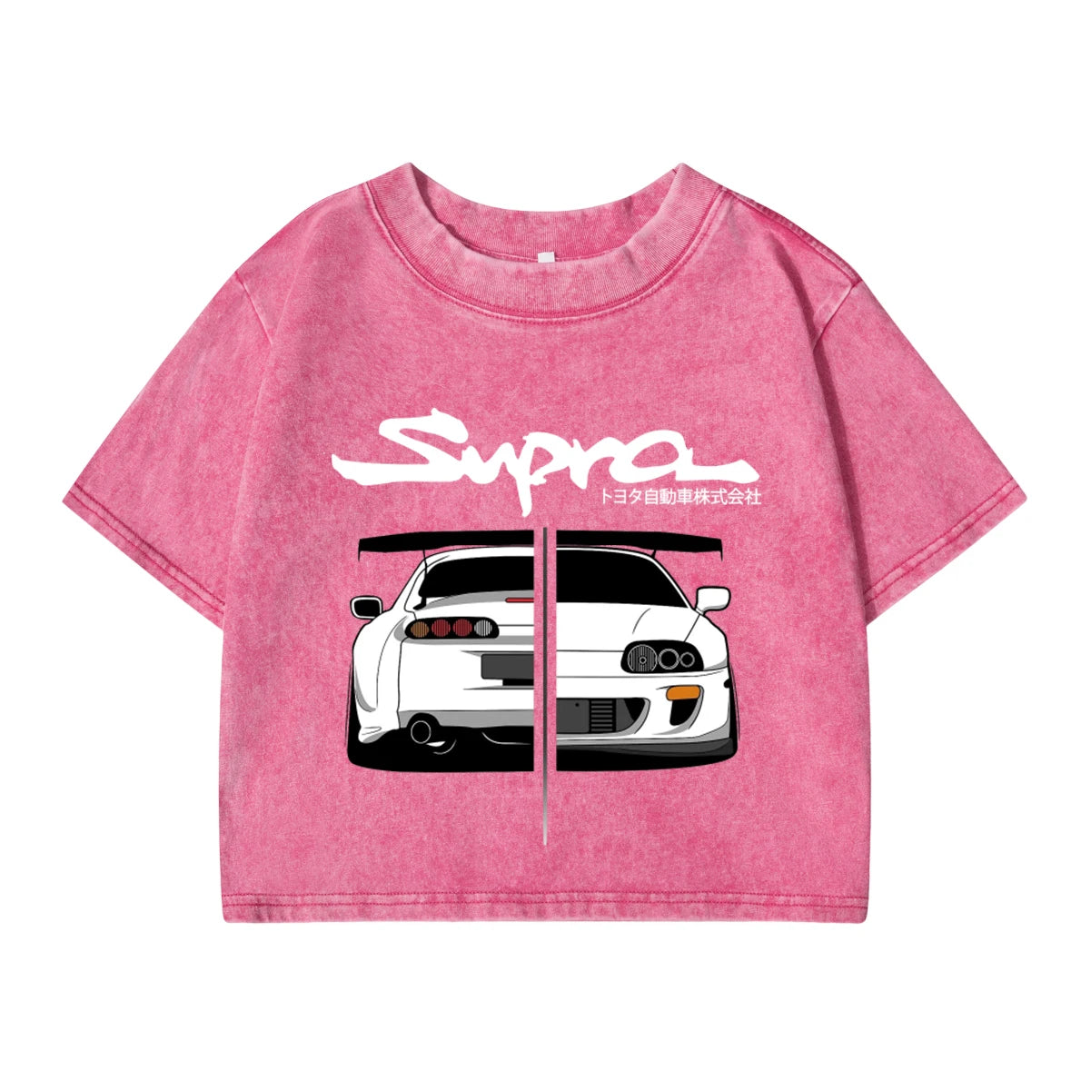 Woman Cotton Washed T-Shirts Street Regular O-Neck Crop Tees Japanese Style Cool Car Puzzle Print Short Sleeve Summer Clothes