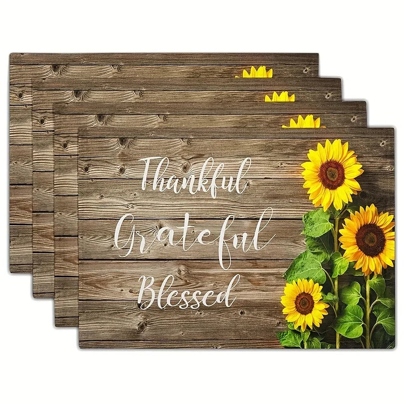 4pcs Placemats Summer Theme Floral Pattern Table Pad Set Colorful Printed Wooden Planks Table Mat For Indoor Dining Table Decor