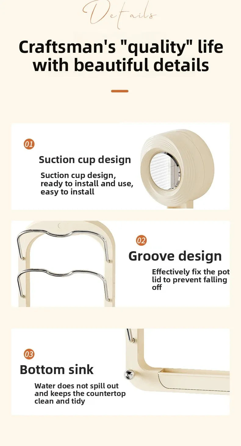 Double Layer Pot Lid Holder Kitchen Storage Rack Wall Mounted Cutting Board Stand Multi Functional Plastic Home Organization