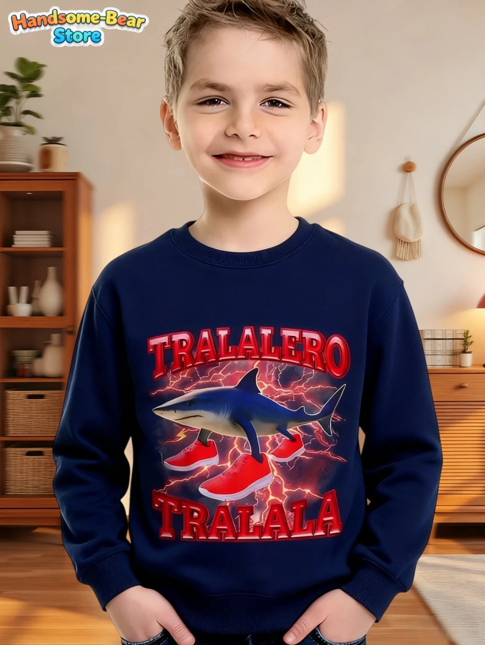 Italian Brainrot Boys Sweatshirt Autumn Long Sleeve Round Neck Hoodie Tungtung Sahur Brainrot Cartoon Children Tops Boys Clothes