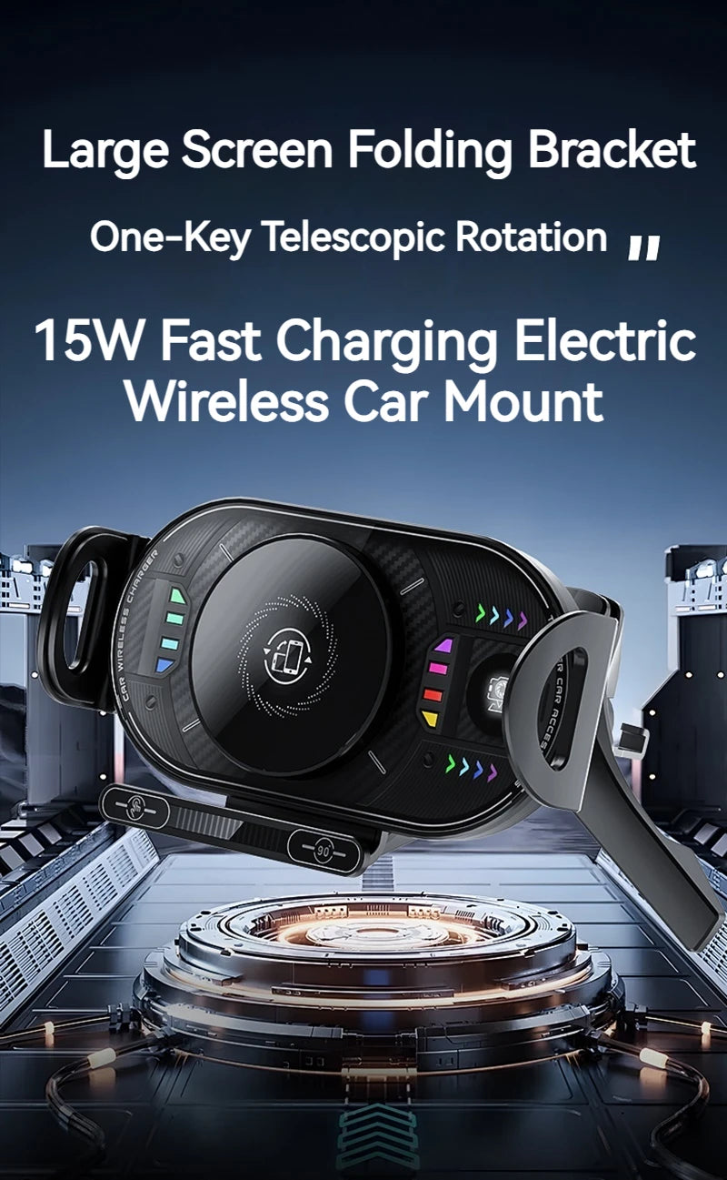 15W Universal Car Phone Wireless Charger Holder 90° Rotation Mount for Samsung Galaxy Fold 6 5 4 3 Z Flip S25 S24 Iphone 17 16