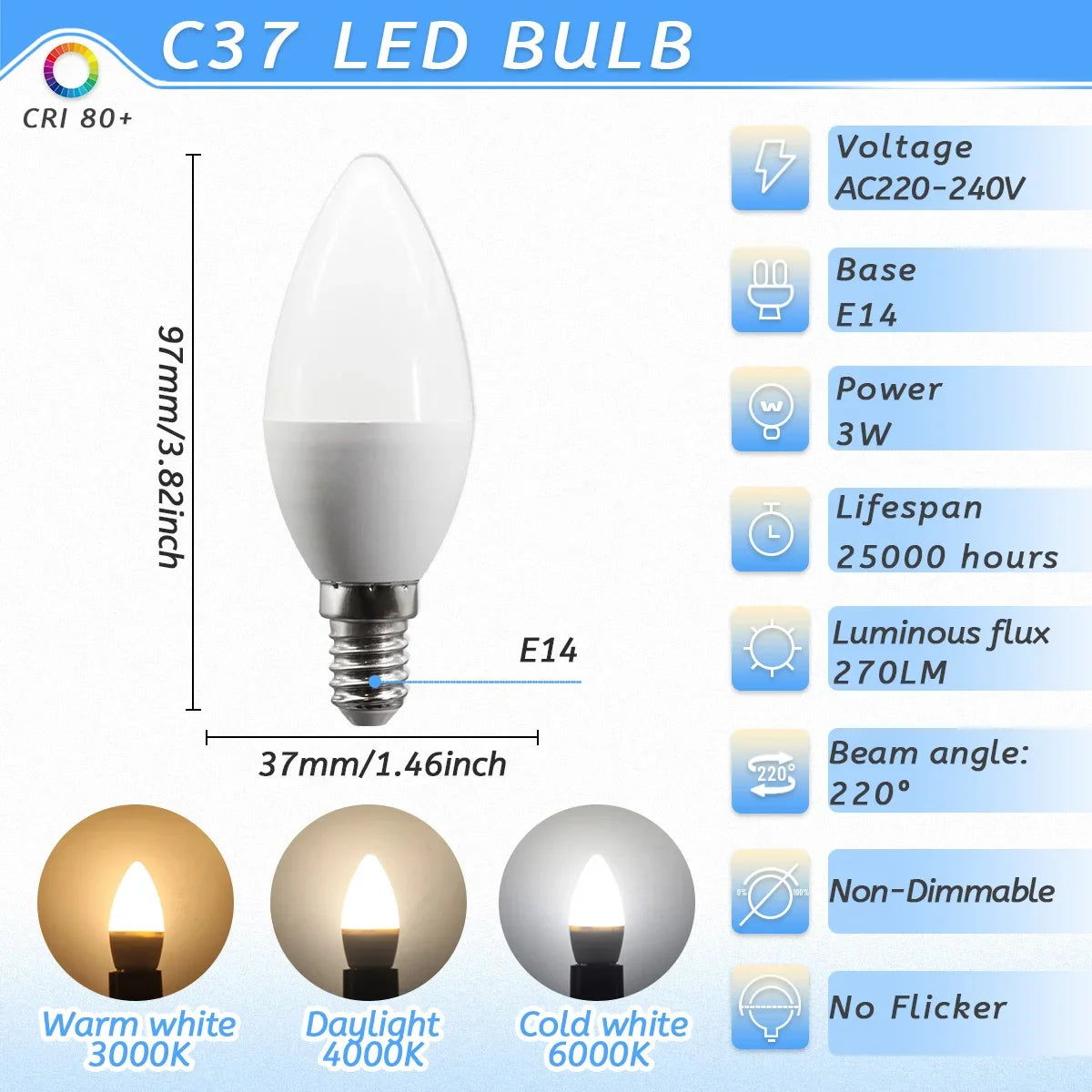 10PCS 3W 6W 9W LED Candle Bulb E14 LED Lamp Indoor Warm Cold White Light AC 220V 240V Led Light Bulb Home Decor Chandelier