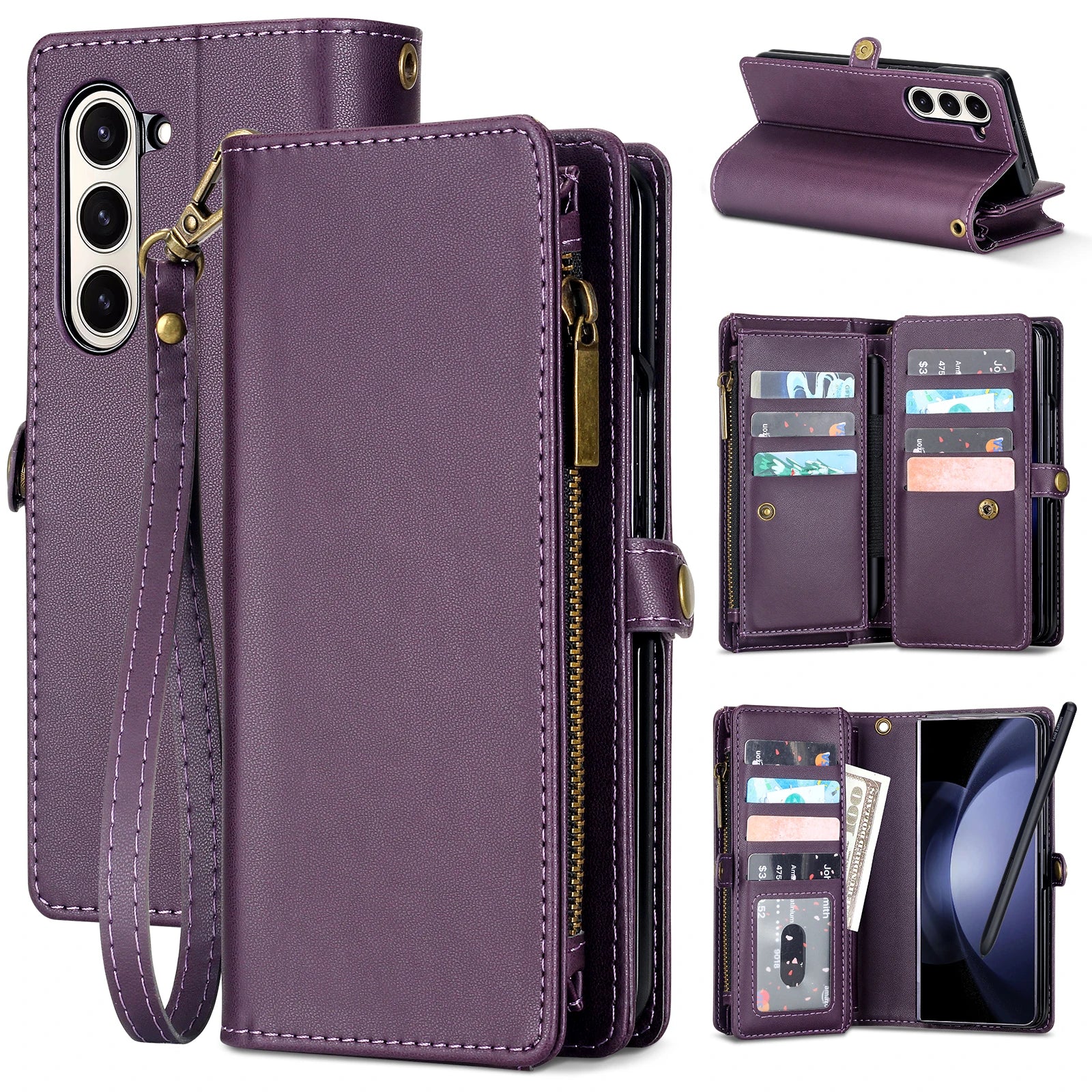 Multifunctional Leather Case for Samsung Galaxy Z Fold 5 4 3 Fold5 Fold4 Fold3 5G Phone Bags Cover Pen&Card Slots Wallet Holster