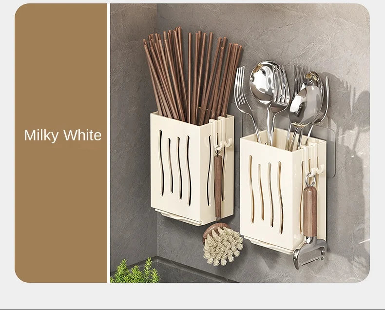Chopsticks storage box, wall-mounted kitchen shelf without drilling, household chopsticks drainage basket, utensil bowl, chopsti