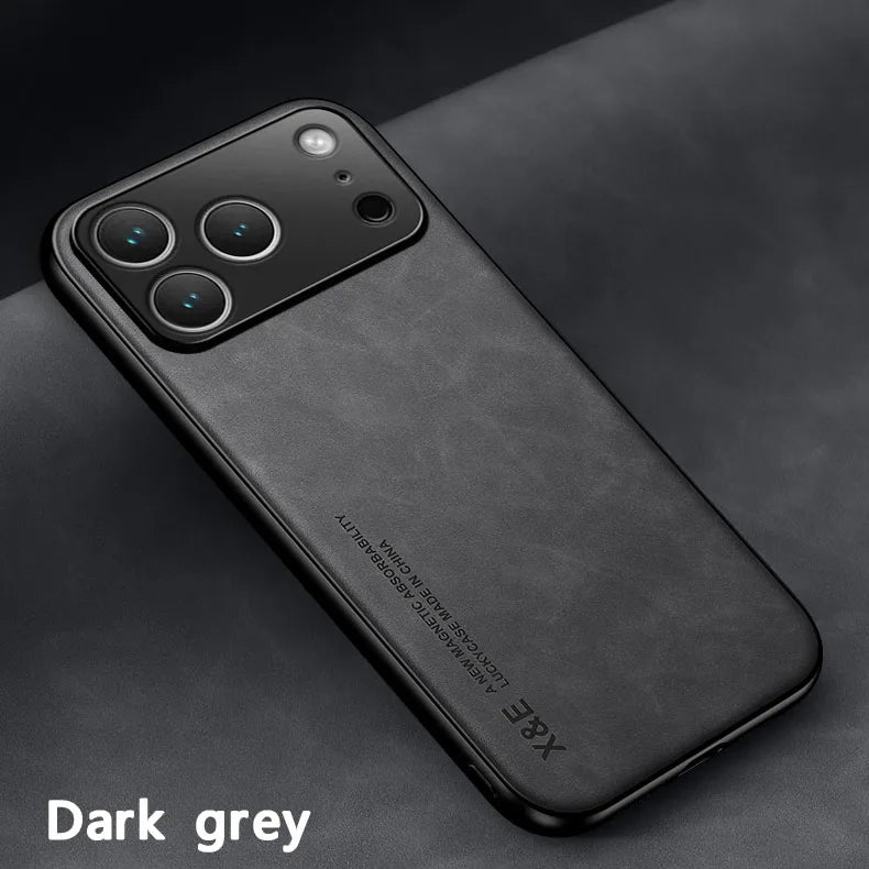 Leather Case For iPhone 17 Pro Max 16 15 14 13 12 11 Pro Max 16e Cover With Metal Plate Support Car Hold Cover Capa Fundas