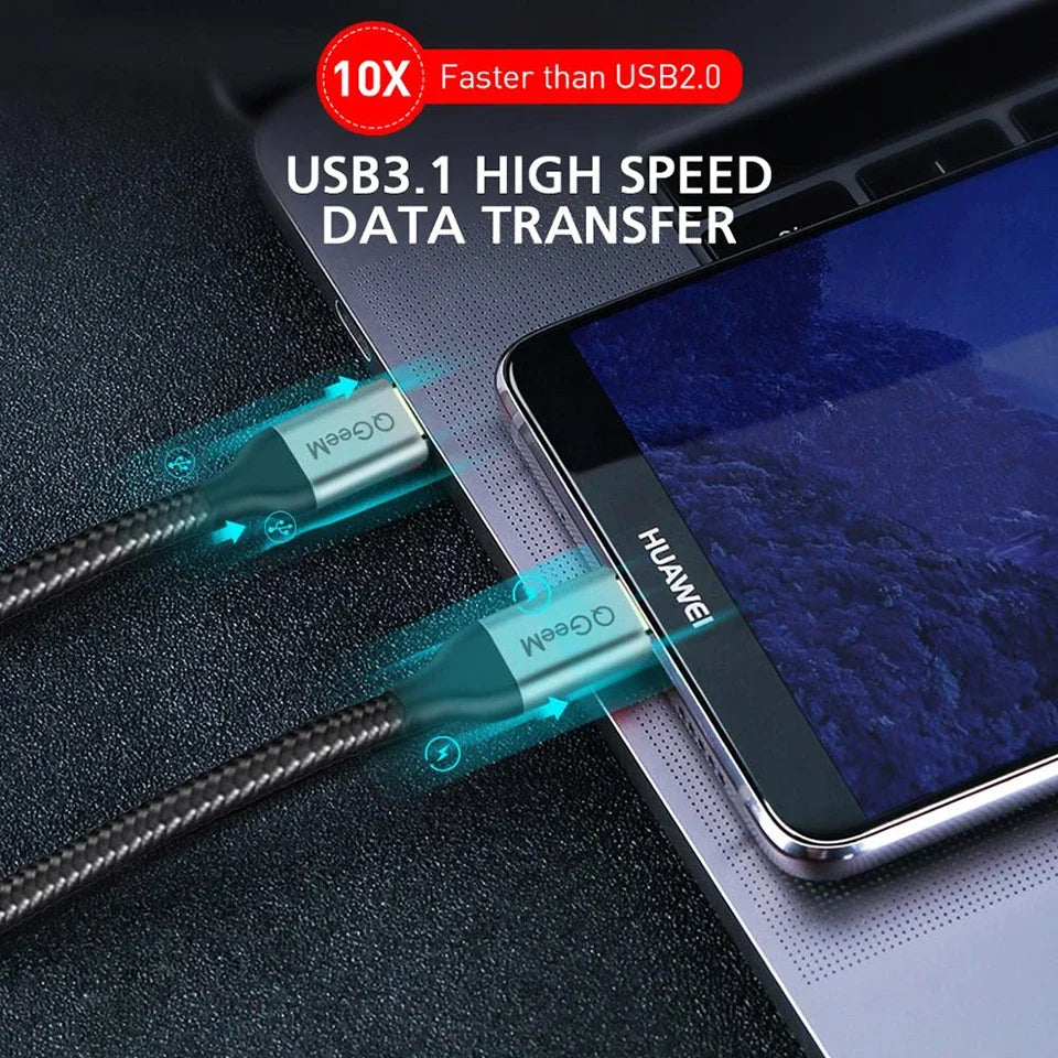 QGeeM USB 3.1 Type C to USB C Cable Gen2 PD 60W USB-C to USB C Charging Wire Cord Nylon Cord for Samsung Macbook Pro E-Mark Chip
