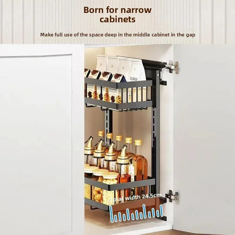 Large-Capacity Pull-Out Storage Cabinet for Home Kitchens Adjustable Under-Sink Storage Shelf with Sliding Mechanism