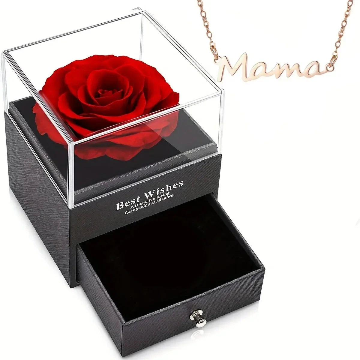 Gift for Girls Women Mother Eternal Rose Gift Box Heart Necklace Love You To The Moon and Back Jewelry Box for Wedding Christmas